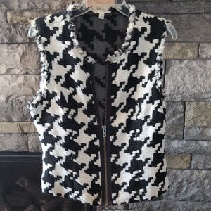 CAbi Black and White Houndstooth Vest